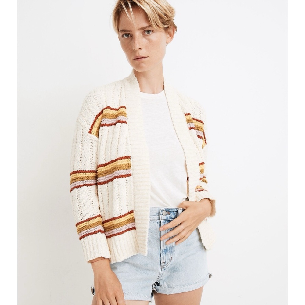 Madewell Striped Diaz Open Cardigan Sweater XS Cream - Picture 13 of 13